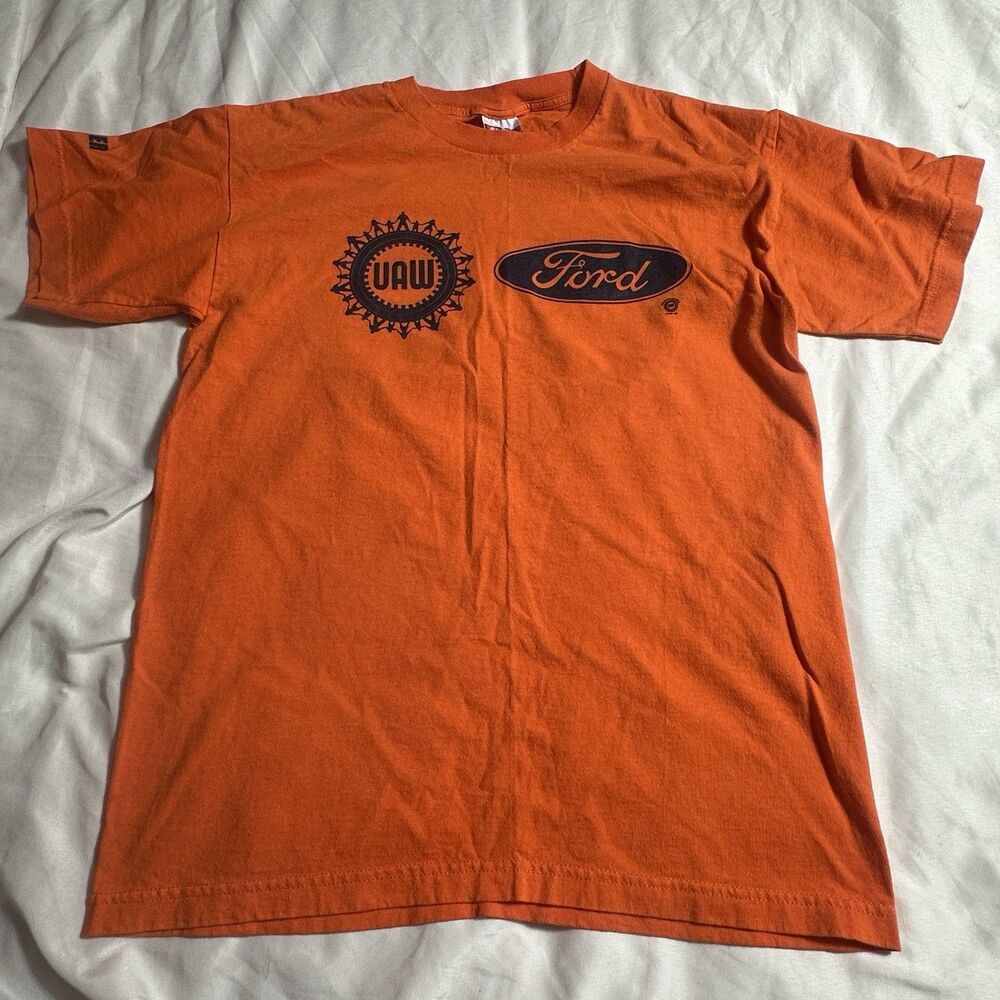 Ford Tshirt Large United Auto Workers UAW Orange Bayside USA Volunteer Union